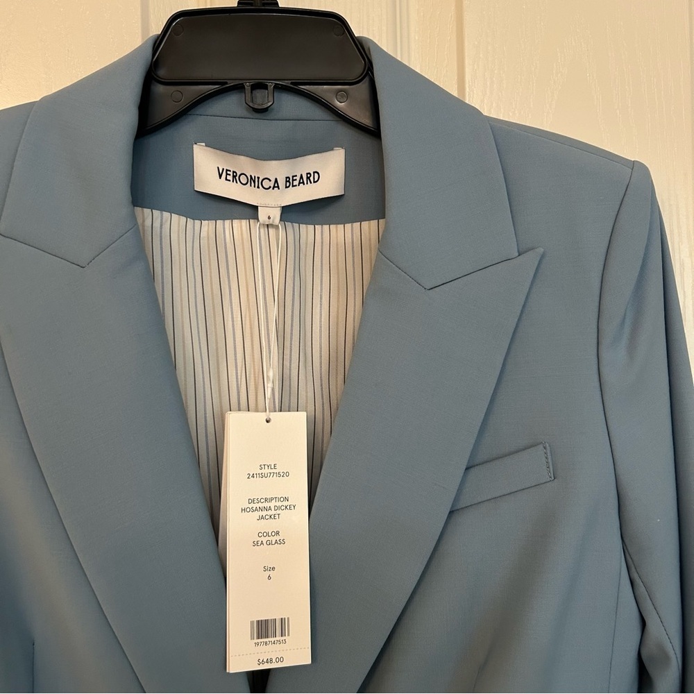 Veronica Beard Blue Hosanna Stretch Virgin Wool Blend Dickey Jacket in Sea Glass - Picture 8 of 12